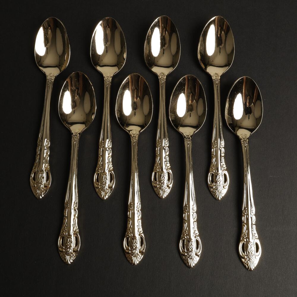 Set of 8 Hanford Forge Ltd HAF30 Gold Plate Stainless Tea Spoons